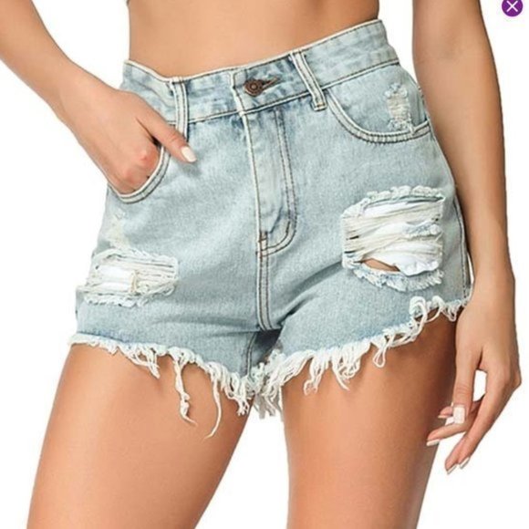 BELLE DE JOUR Light Blue Ripped Cutoff Short Large - Picture 4 of 16